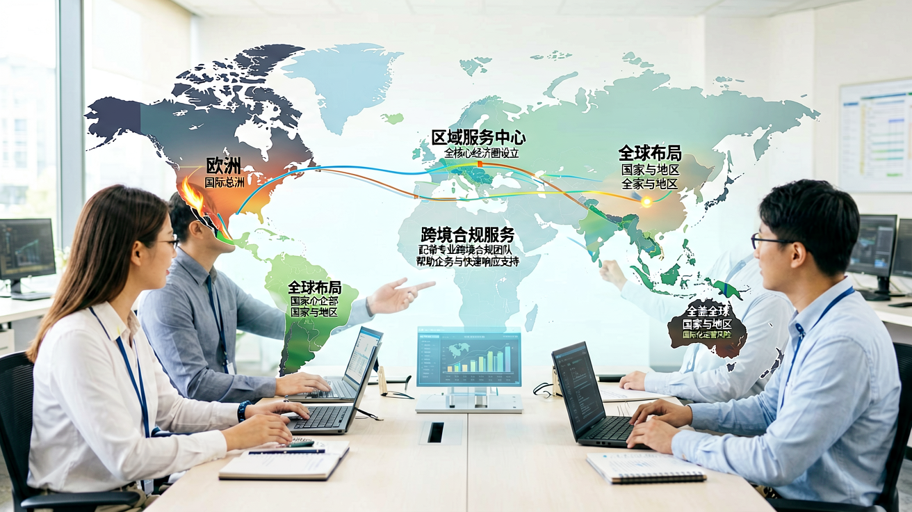 U8国际集团全球业务布局图，展示覆盖亚洲、欧洲、美洲等主要经济区域的产业服务网络